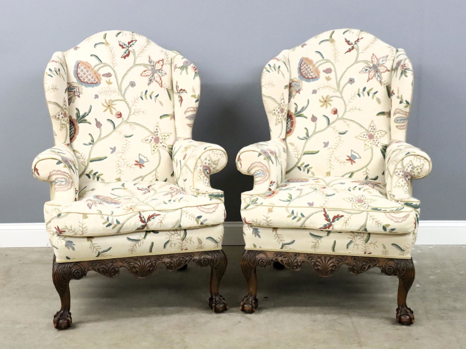 Pr Chippendale Style Wing Chairs (1 of 2)