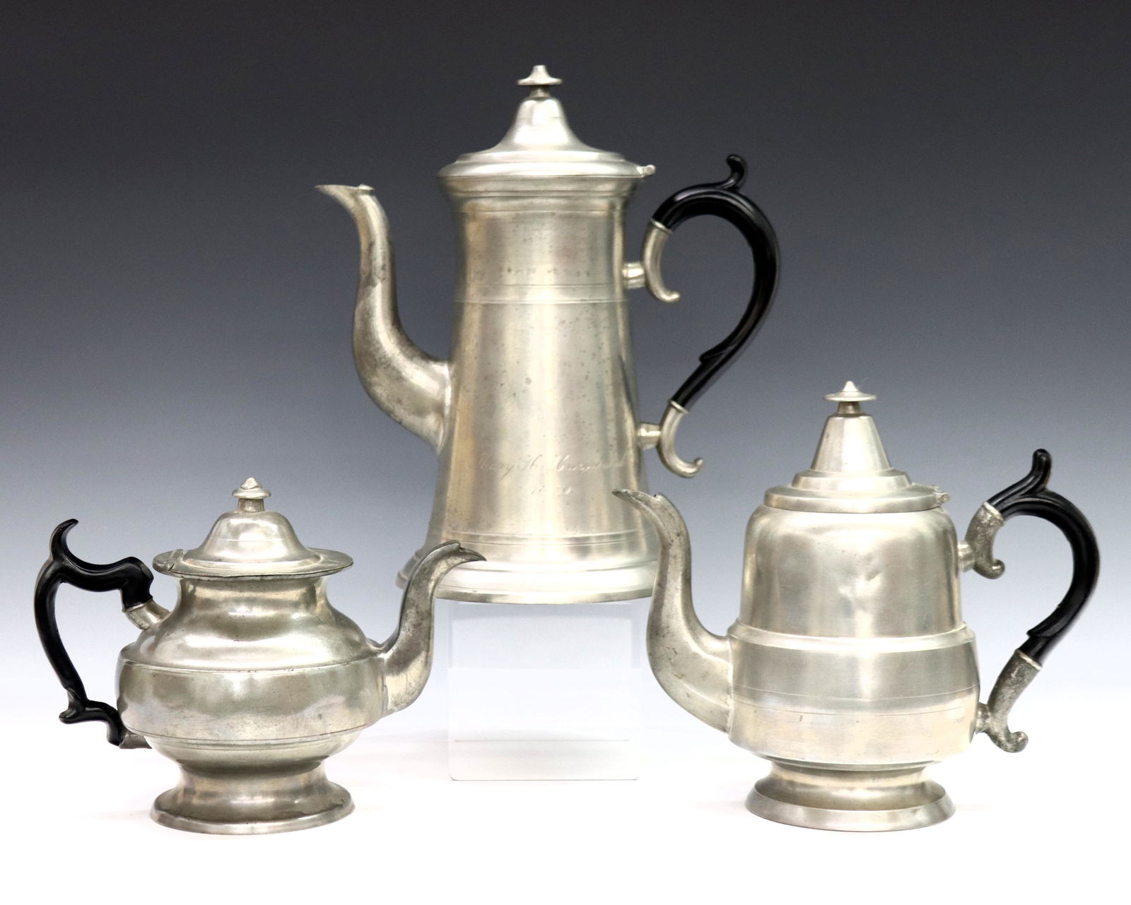3 American Pewter Tea/Coffee Pots (1 of 1)