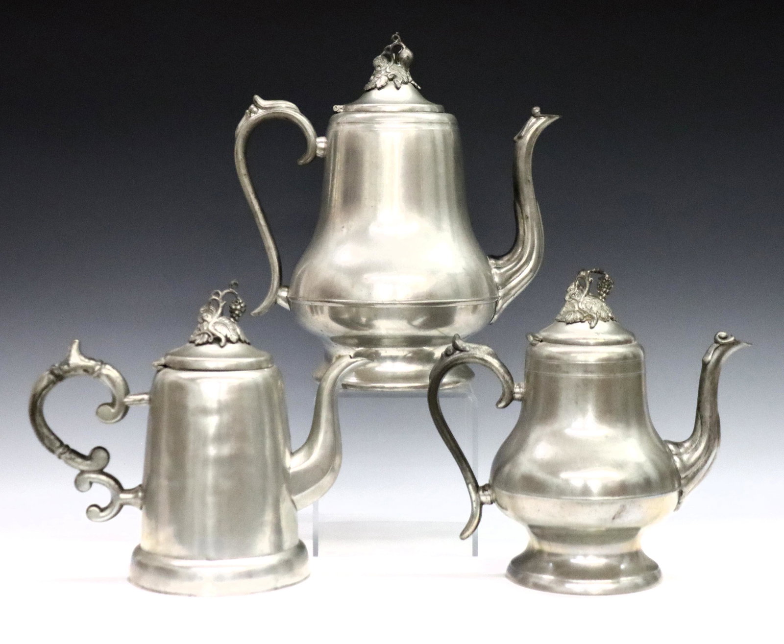 3 American Pewter Tea/Coffee Pots (1 of 1)