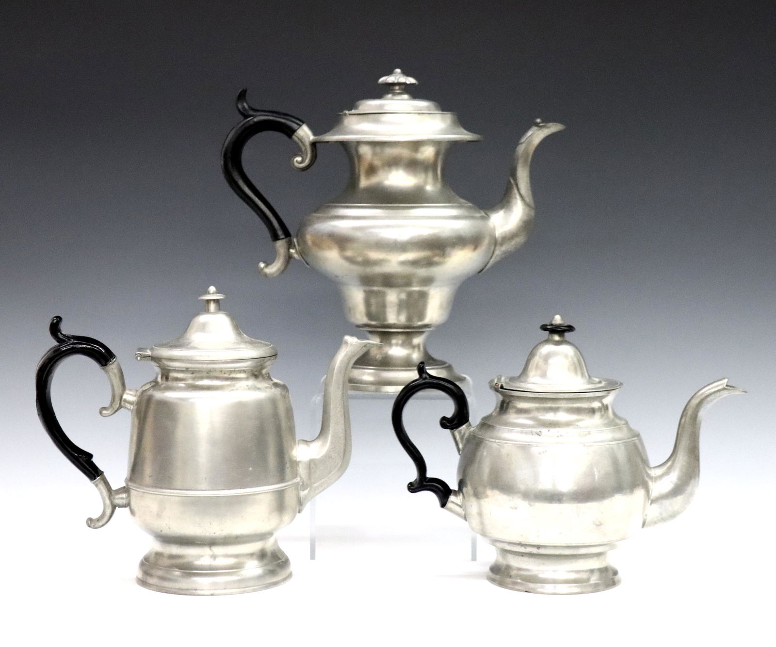 3 Sellew Cincinnati Pewter Teapots (1 of 1)