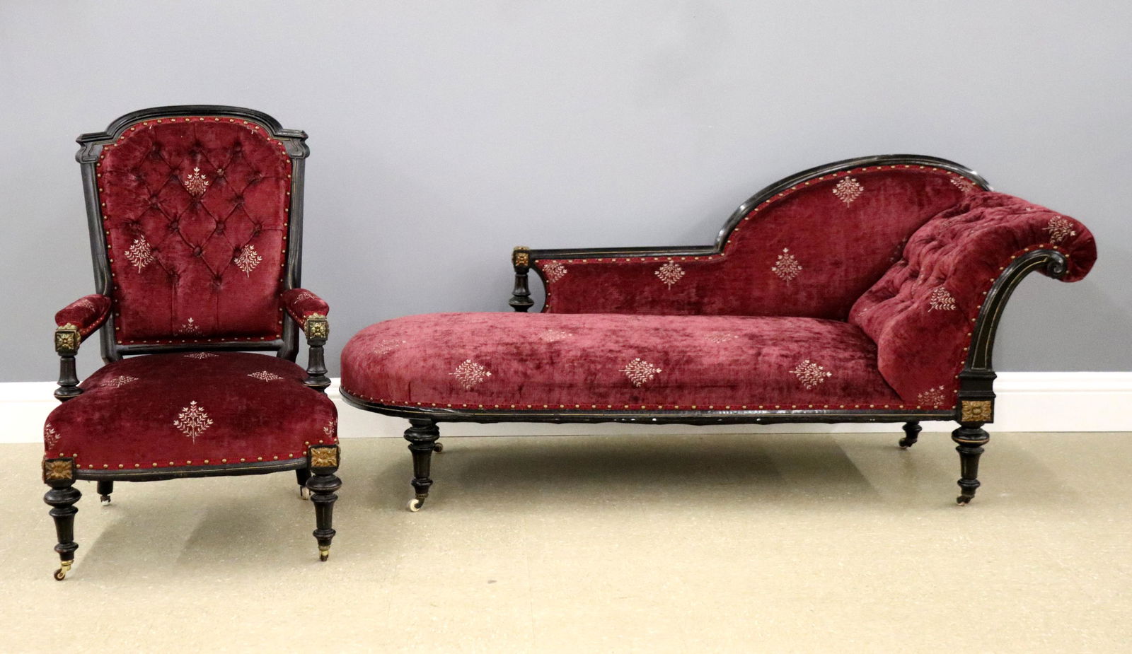 Victorian Chaise & Armchair (1 of 4)
