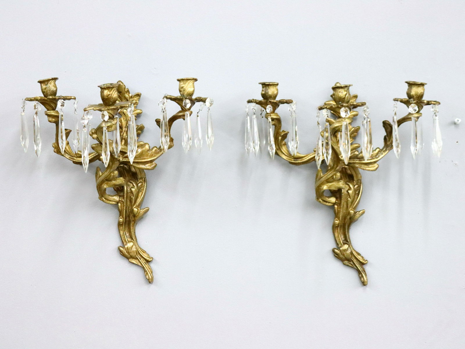 Pr Bronze & Crystal Wall Sconces (1 of 2)