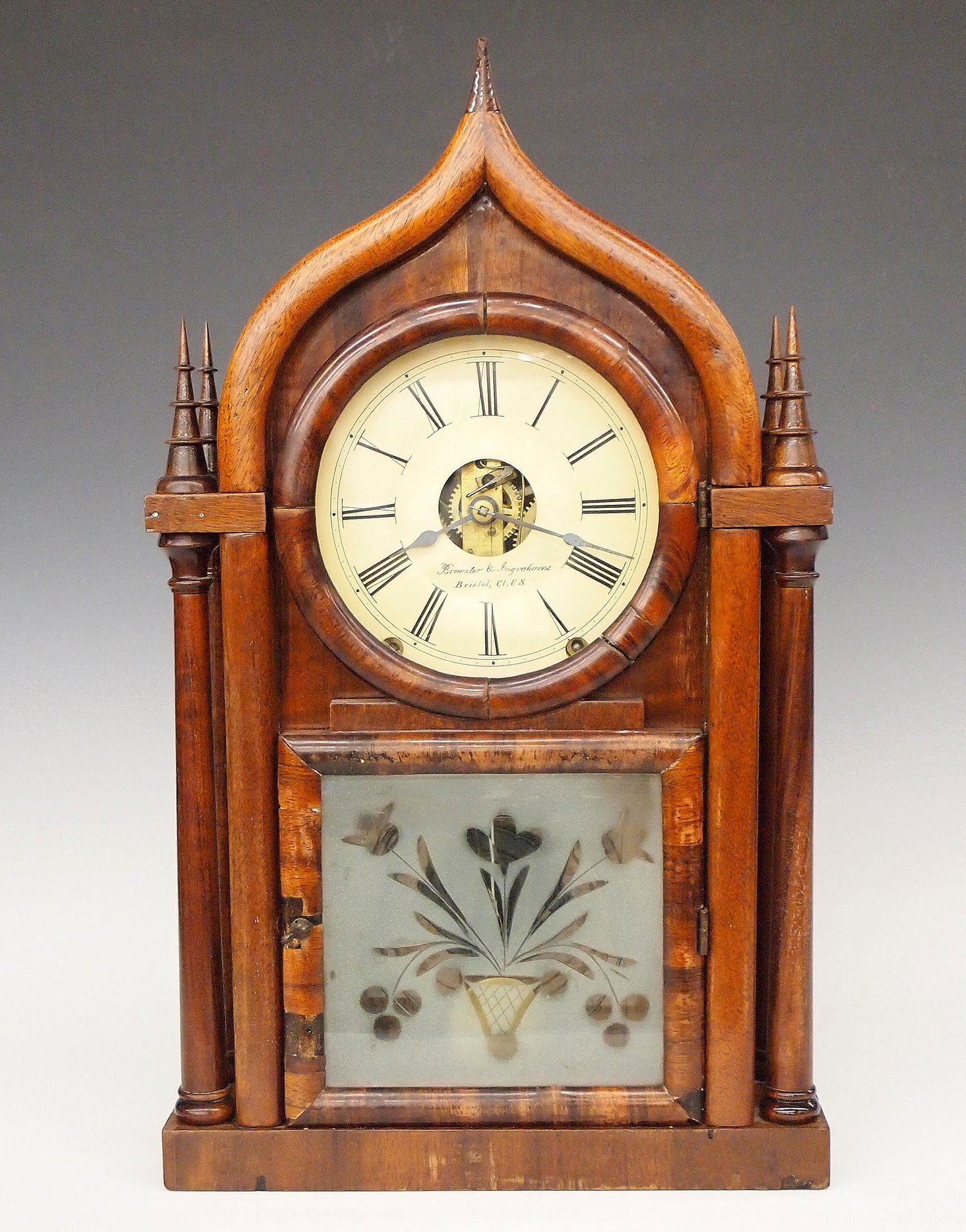 Brewster & Ingrahams Round Gothic Shelf Clock (1 of 5)