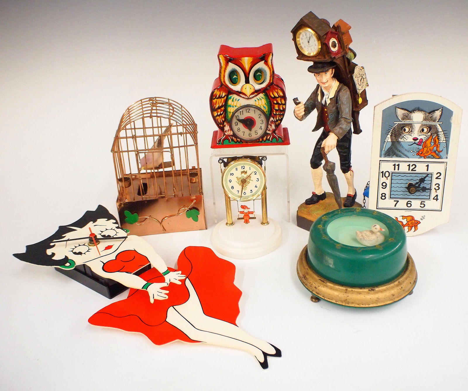 5 Novelty Clocks, Bird Automaton And A Bank (1 of 1)