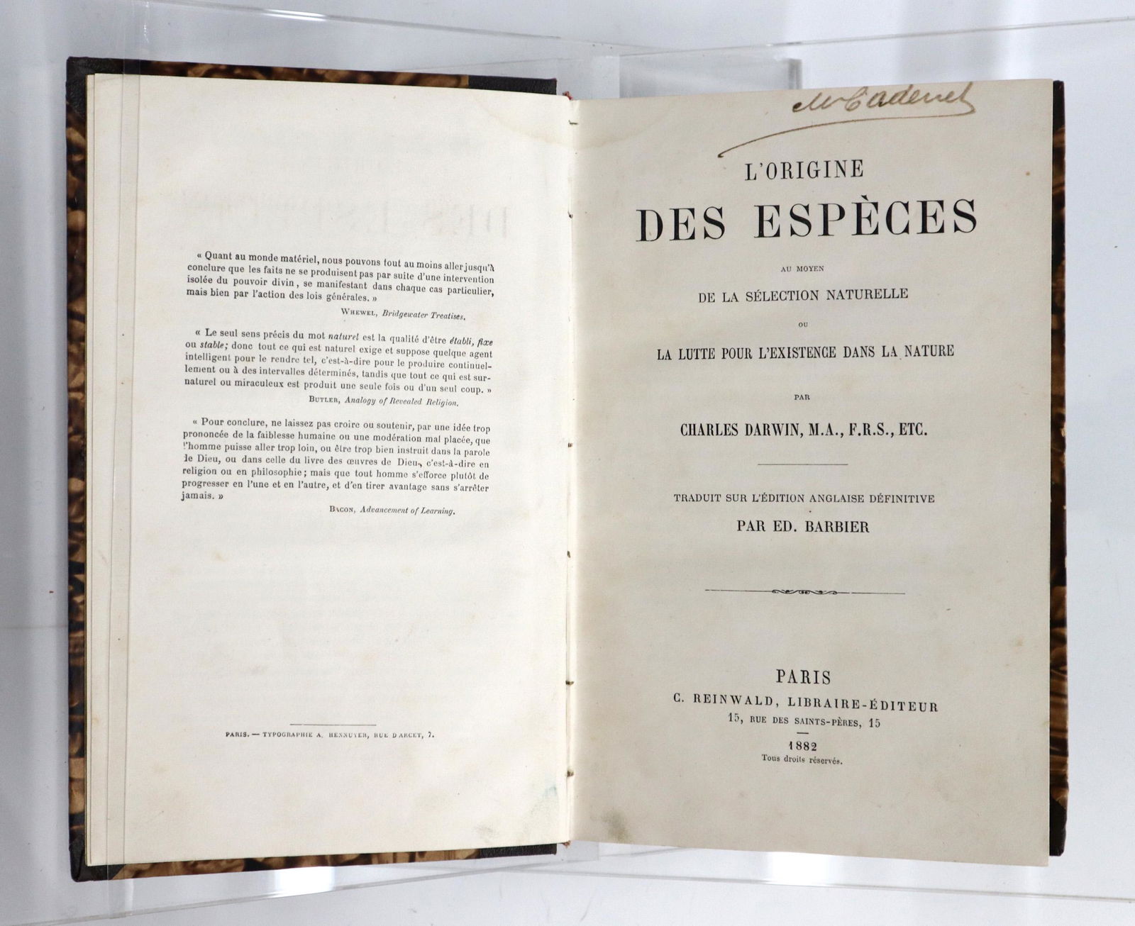 Darwin L'Origine des Especes (1 of 2)