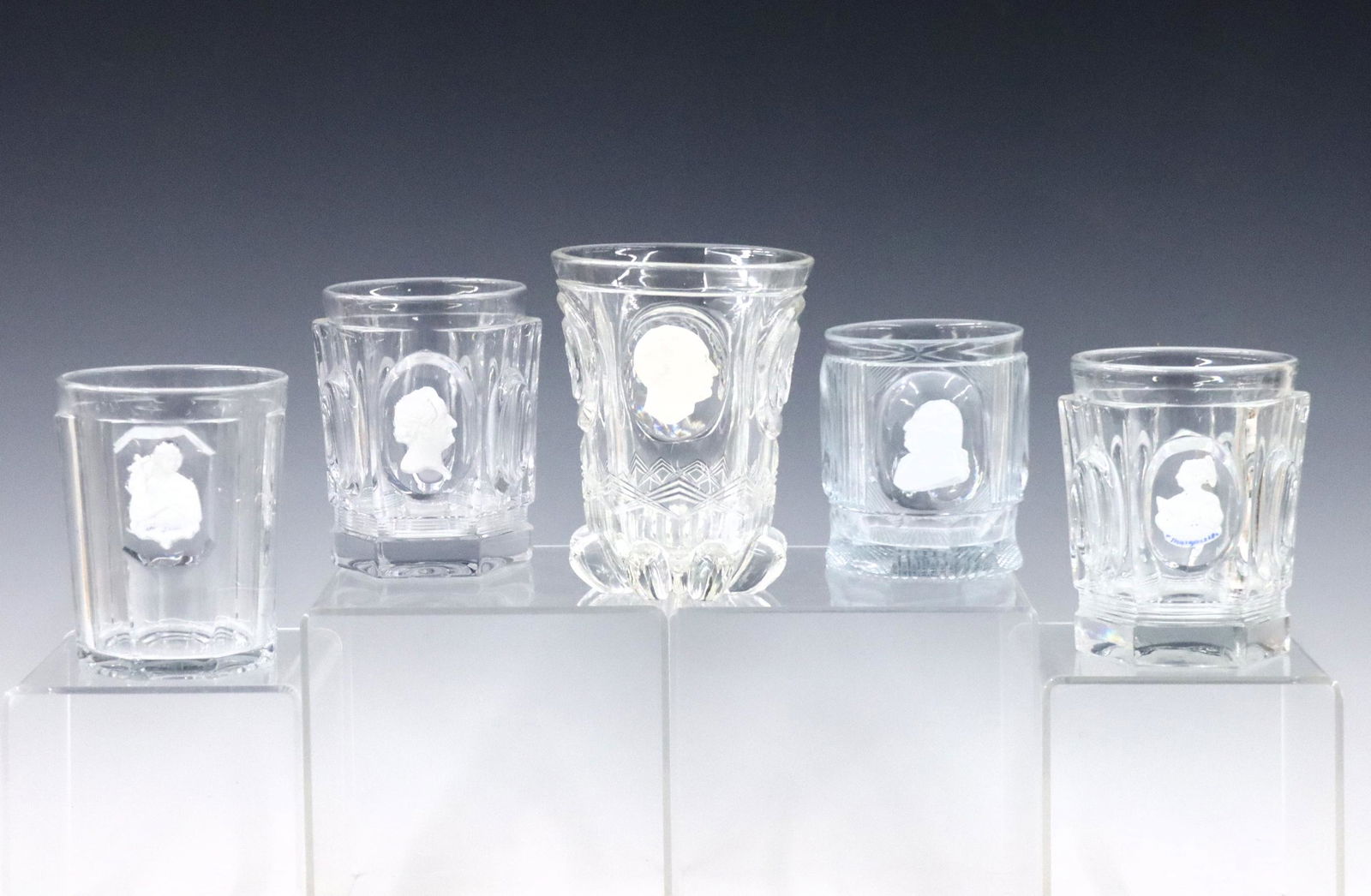 5 French Sulfide Glass Tumblers (1 of 1)