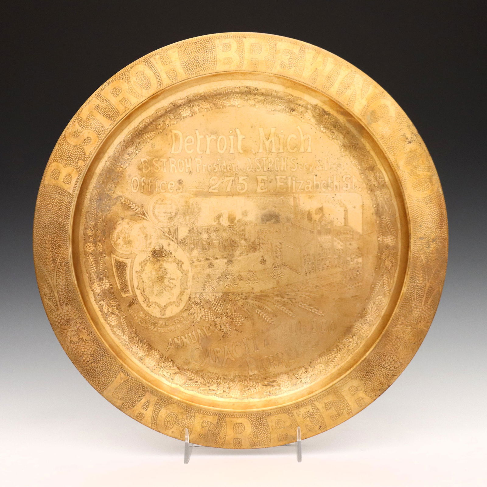 B. Stroh's Brass Serving Tray (1 of 2)