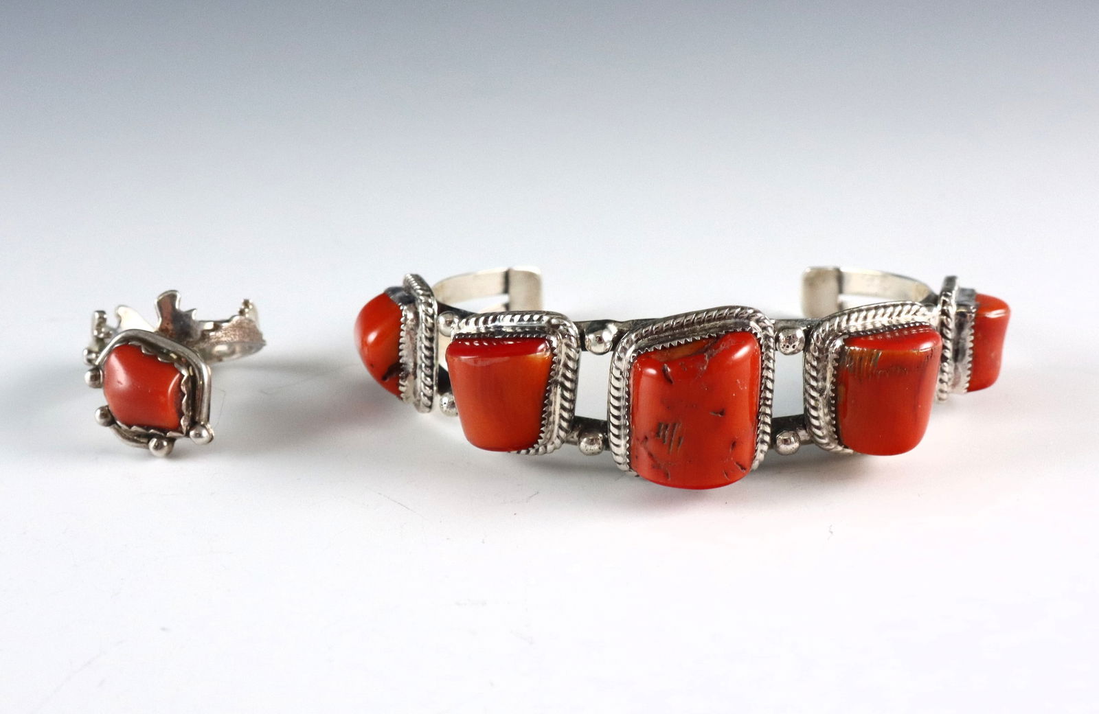 2 pc Navajo Sterling & Coral Jewelry (1 of 4)