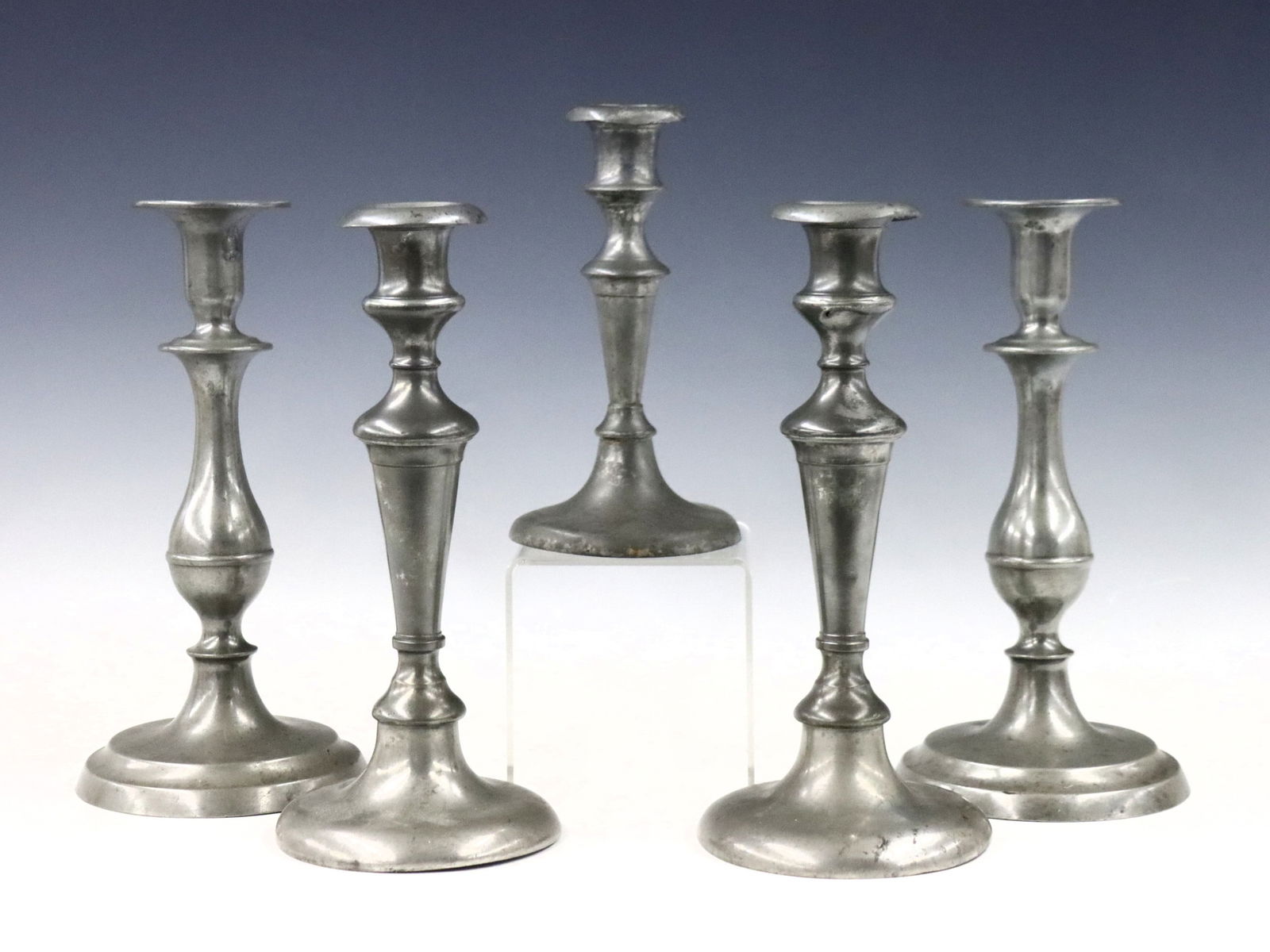 5 American Pewter Candlesticks (1 of 2)