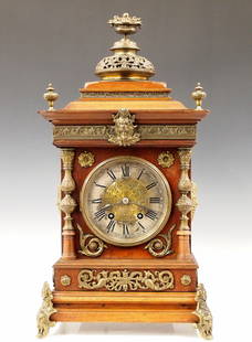 Lenzkirch Bracket Clock: A late 19th century Lenzkirch Bracket clock. 8-day spring driven time and strike movement with engraved Brass dial center, Silvered chapter ring and Roman numerals, serial #568480 indicates a producti