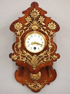 Lenzkirch Model 108 Miniature Freischwinger Wall Clock: A turn of the century Lenzkirch model 108 Jugendstil Miniature Freischwinger wall clock. Series 66, 8-day time only movement with convex porcelain dial with Arabic numerals and filigree hands, fancy c