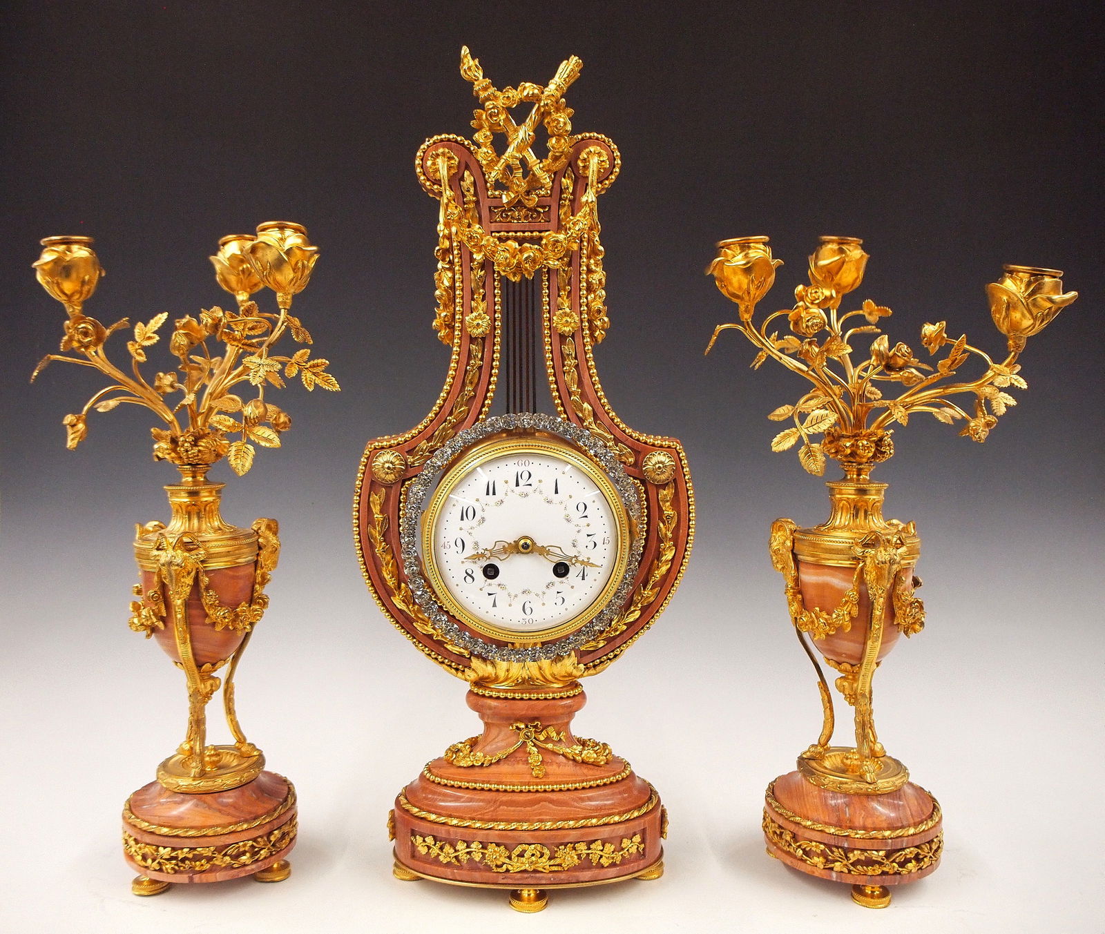 French 3 Pc Lyre Clock Set (1 of 10)