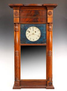 Asa Munger Shelf Clock: A 19th century Asa Munger shelf clock with "Ironing Board" top. 8-day Brass time and strike movement with painted metal dial, Arabic numerals, subsidiary seconds and original Iron hands with "Auburn P