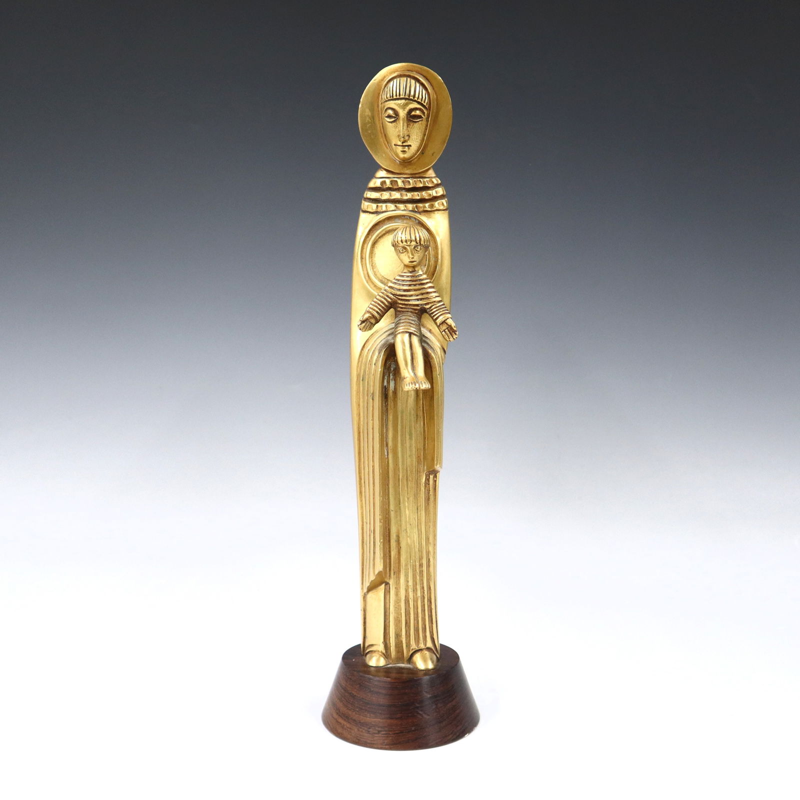 Lambert-Rucki Bronze Figure of St. Anthony: Jean Lambert-Rucki, Polish/French, 1888-1967. An early to mid 20th century stylized Bronze figure of St. Anthony and the Child Christ with Gilded finish, presented on a shaped Walnut plinth. Signed "L