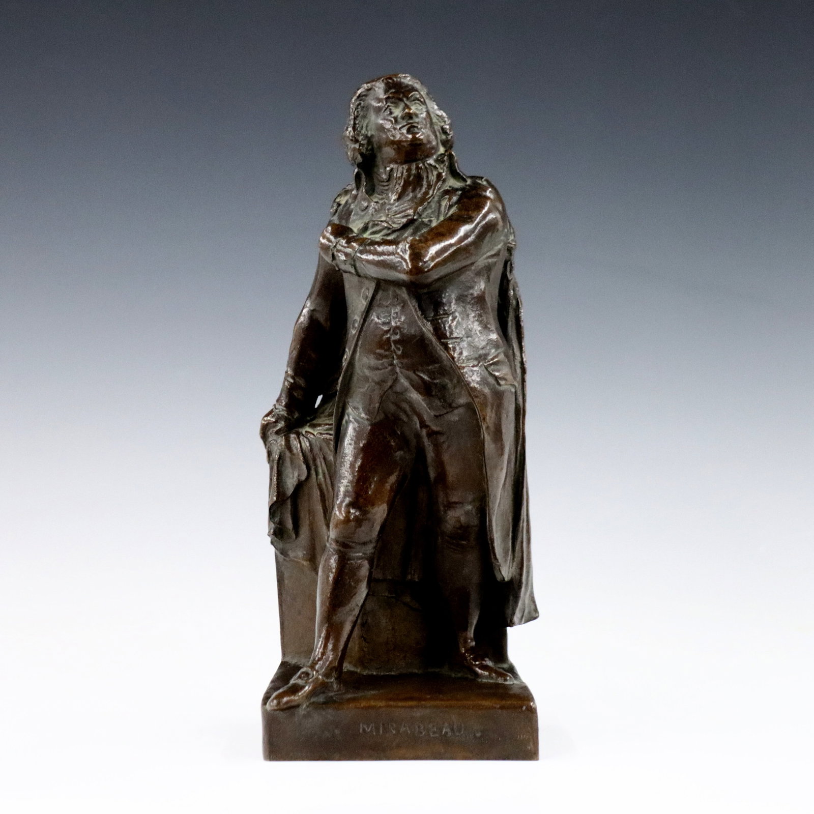 Jaley Bronze Figure of Mirabeau: Jean Louis Jaley, French, 1802-1866. A 1830's patinated Bronze figure of the French Revolutionary leader "Mirabeau". Inscribed "Mirabeau" with cast "Jaley Ft" signature and dated "1835" at base, paint