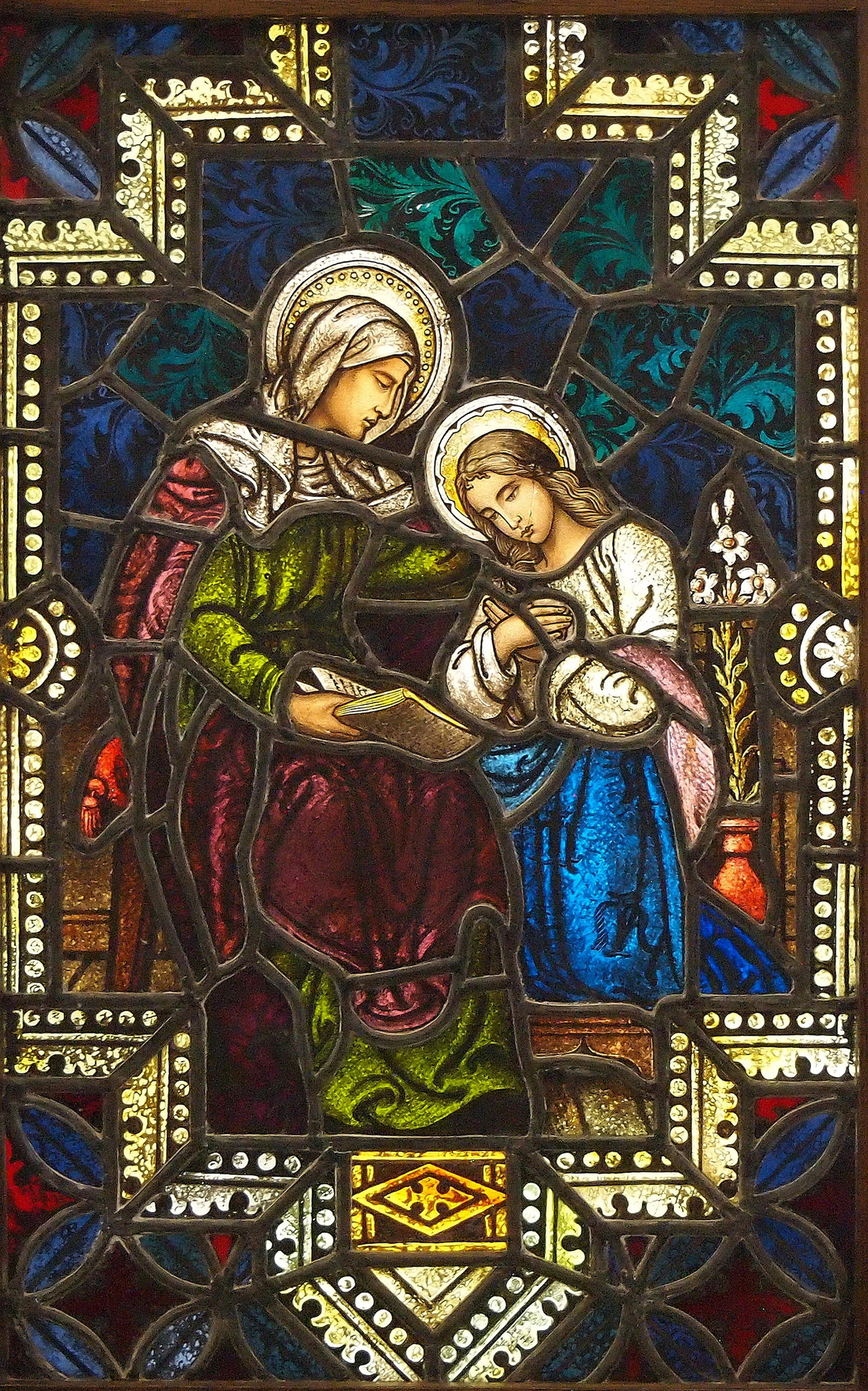Gothic Revival Stained Glass Window of St. Anne & Virgin (1 of 4)