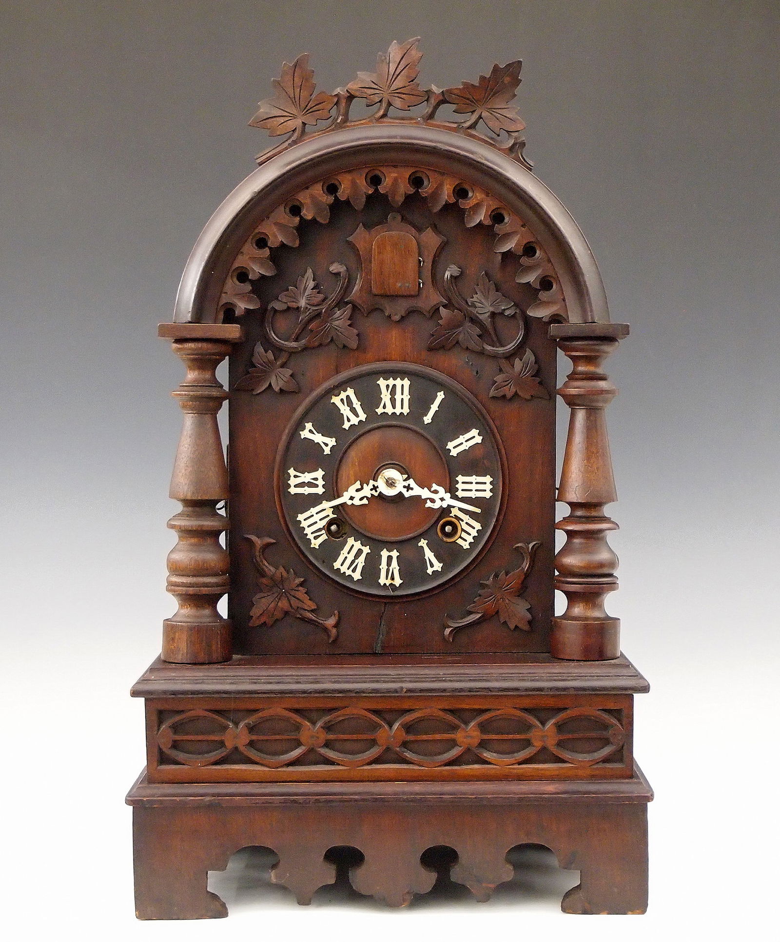 Junghans Black Forest Table Cuckoo Clock: A 19th century Black Forest table Cuckoo clock by Junghans, Schramberg, Germany. 8-day time and strike movement with solid Brass plates and wooden dial with bone hands and applied Roman numerals. Carv