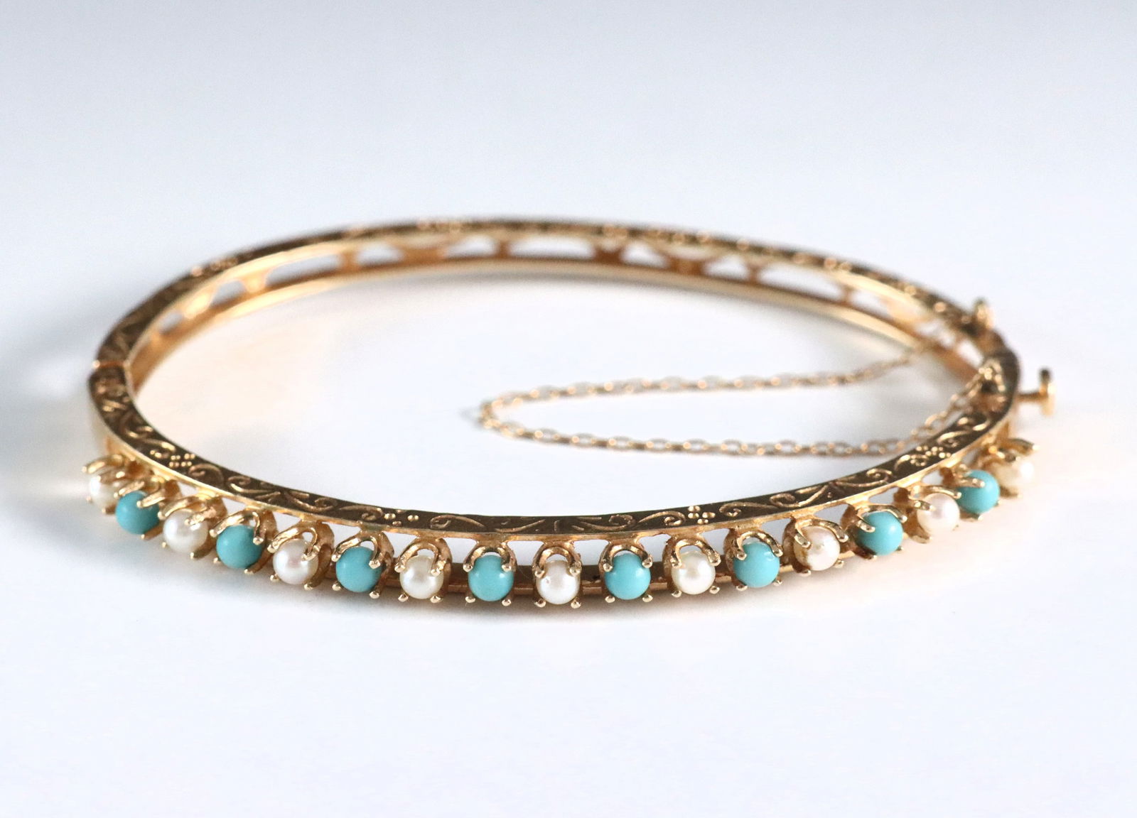 14k Victorian Pearl & Turquoise Bangle (1 of 3)