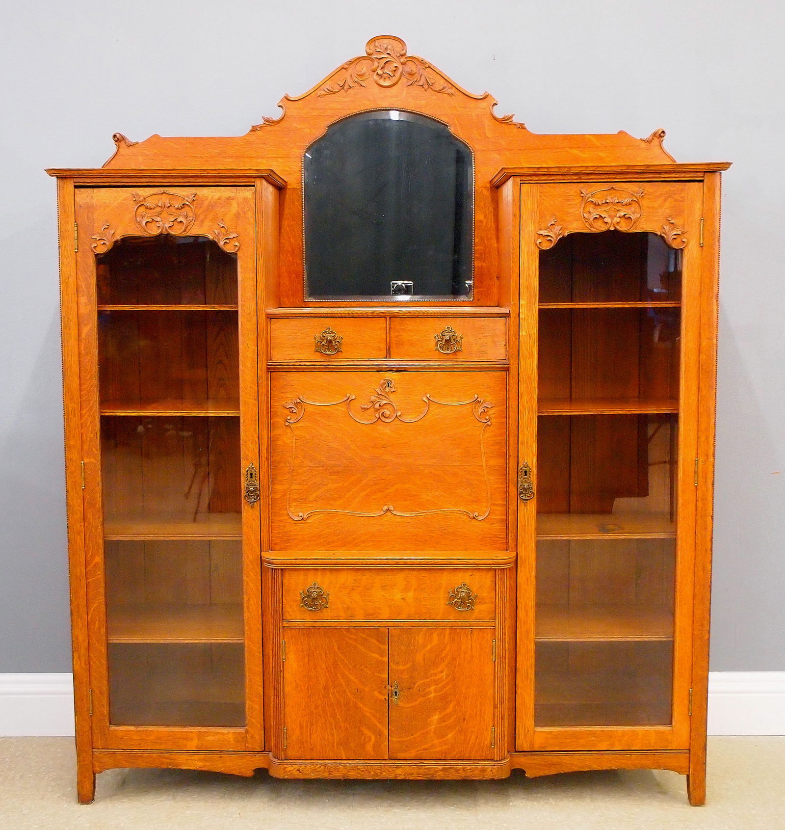 American Oak Secretary Bookcase (1 of 4)
