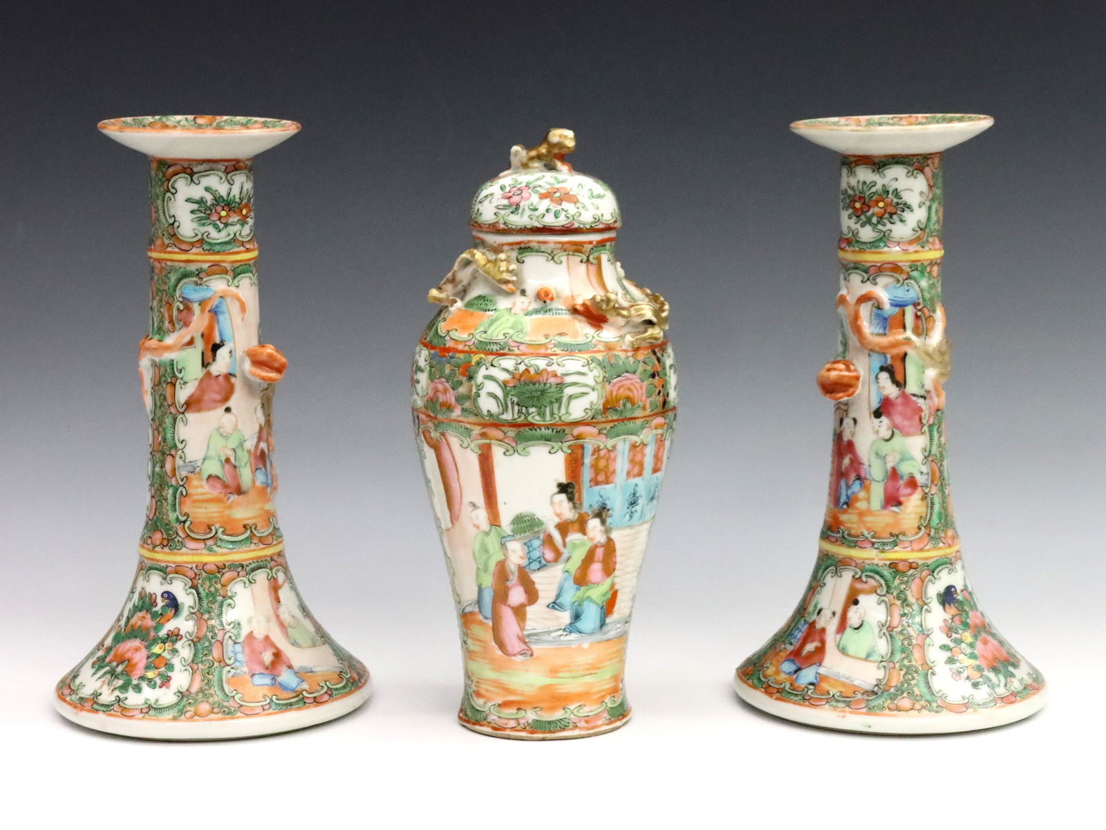 Chinese Rose Medallion Jar & Candlesticks (1 of 2)