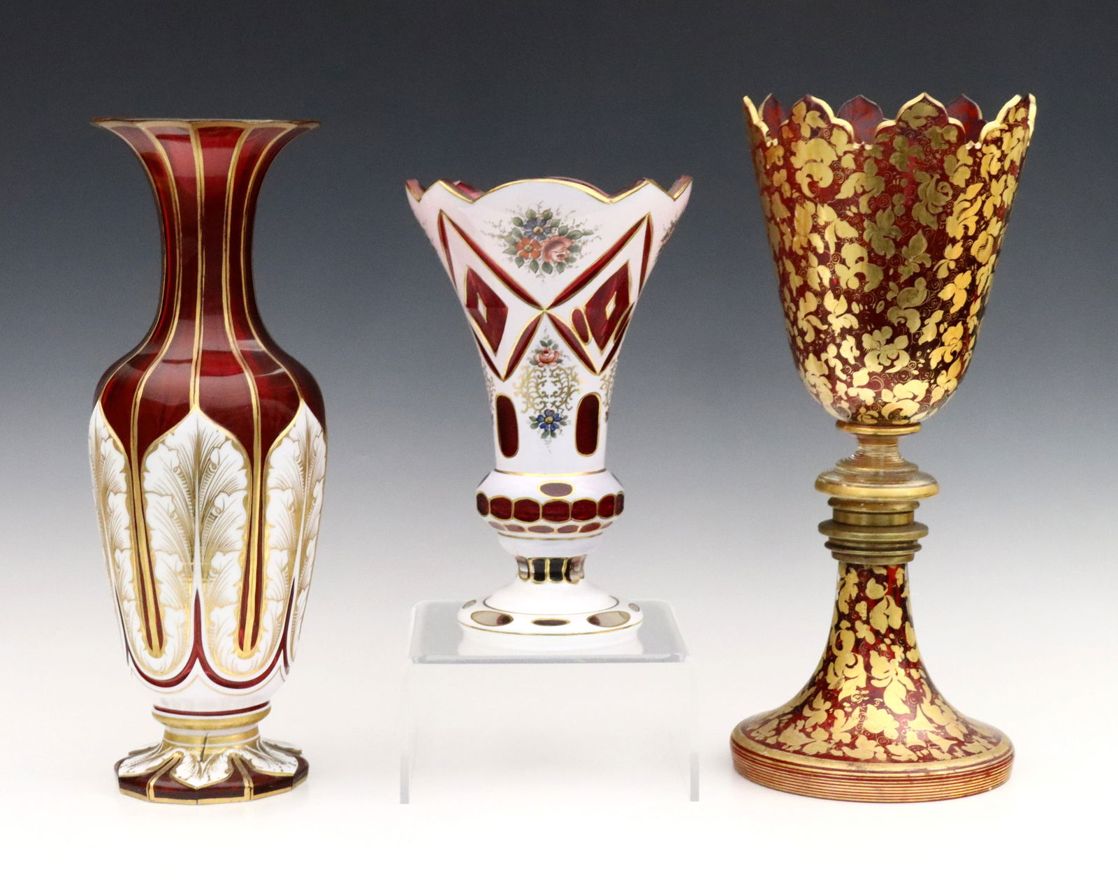 3 Bohemian Glass Vases (1 of 6)