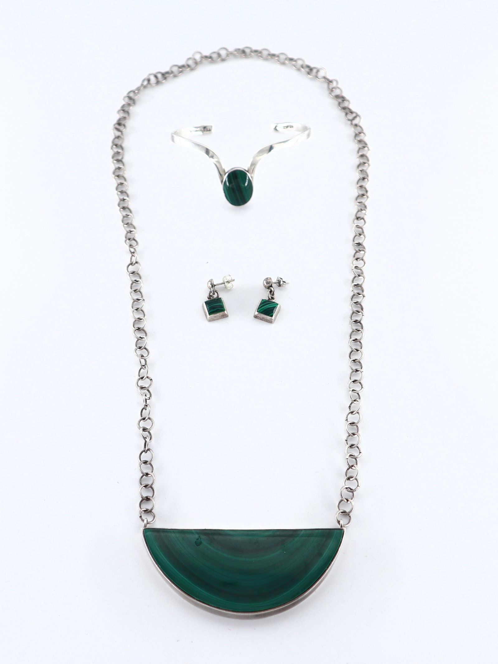 3 pc Mexican Sterling & Malachite Parure (1 of 6)