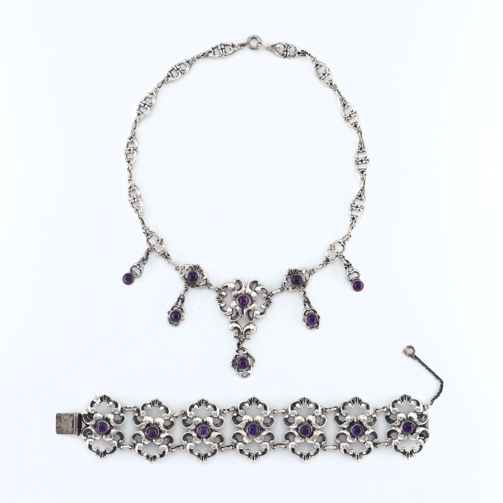 2 pc Mexican Silver & Amethyst Parure (1 of 3)