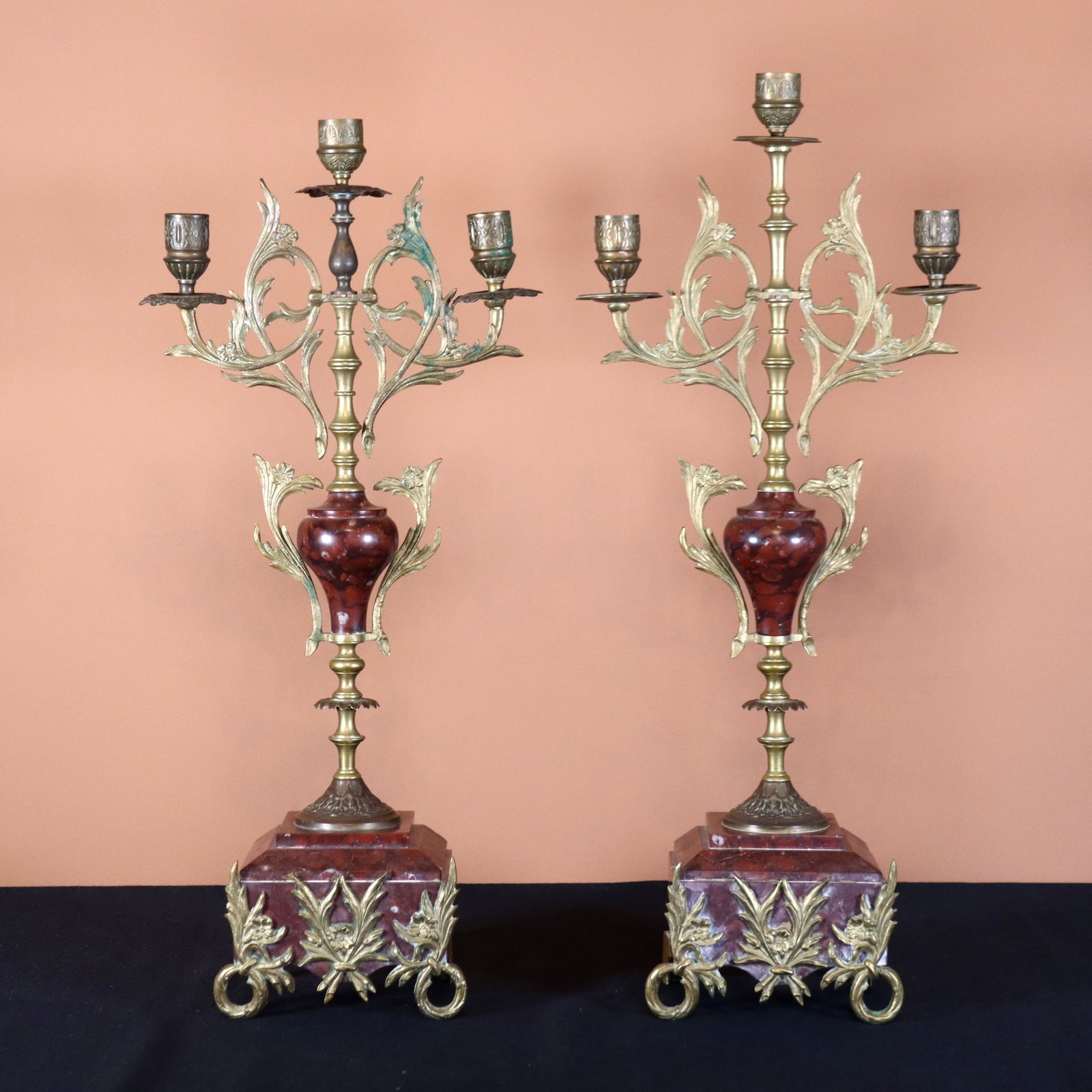 Pr Rococo Revival Brass Candelabra (1 of 2)