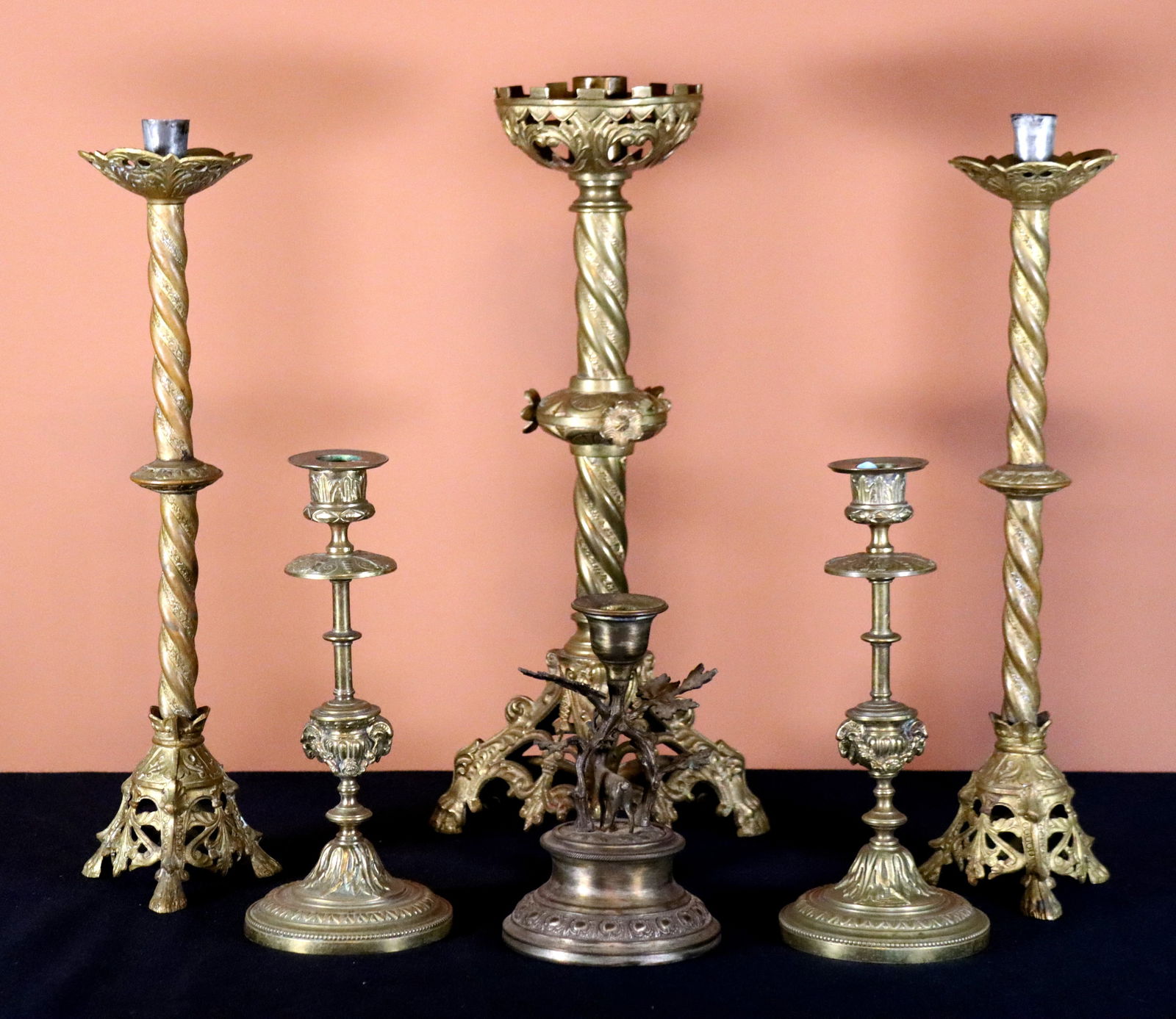 6 Brass Candlesticks (1 of 4)