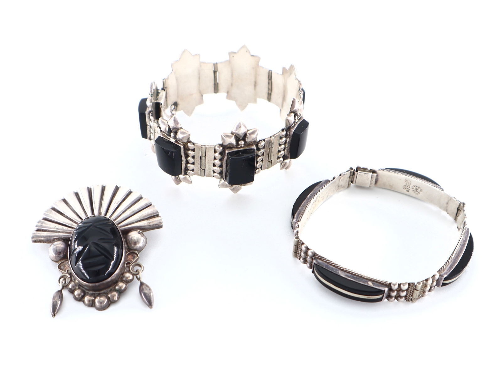 3 pc Mexican Sterling & Onyx Jewelry (1 of 1)