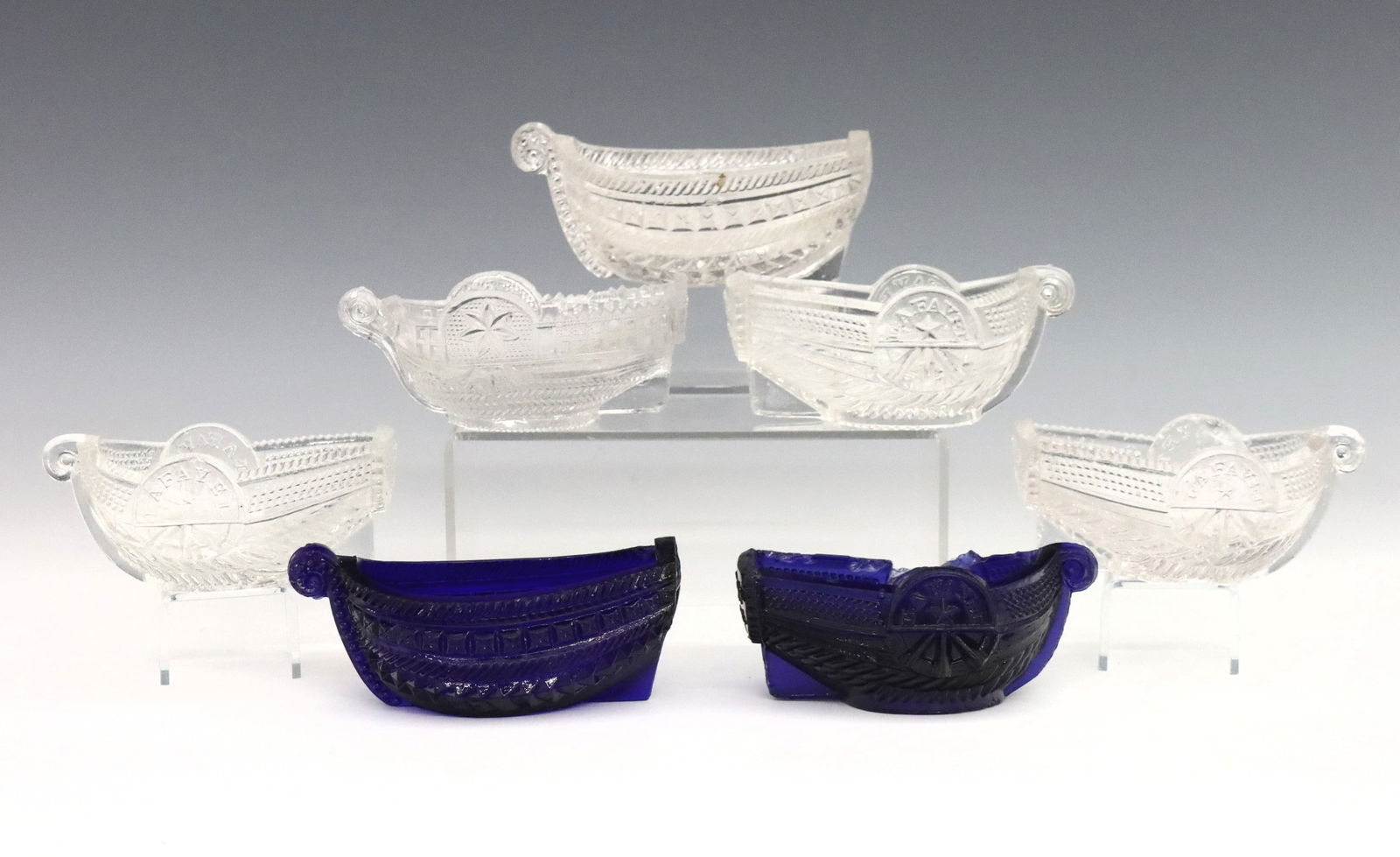 7 Sandwich Lacy Glass Boat Salts (1 of 3)