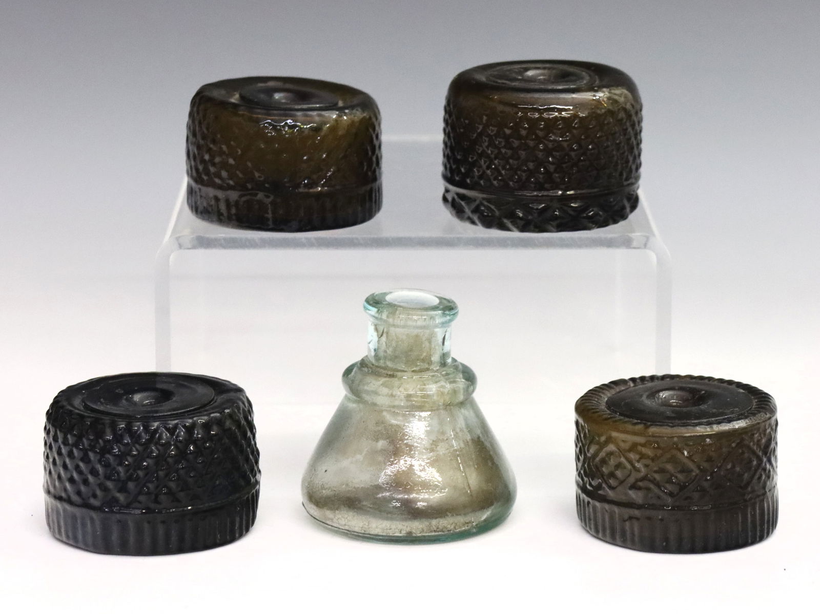 5 Mold Blown Glass Inkwells (1 of 2)