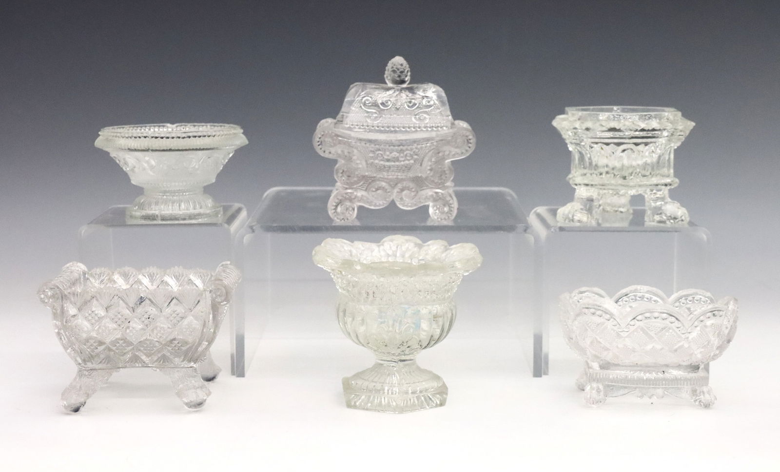 6 Sandwich Lacy Glass Salts (1 of 4)