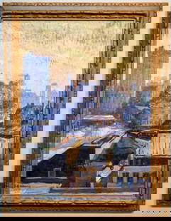 S.A. Weiss New York Cityscape: Samuel A. Weiss, Polish/American, 1874-1918. A turn of the century Impressionist oil on canvas New York cityscape. Signed "S.A. Weiss" lower left. Some craquelure, minor surface grunge, small