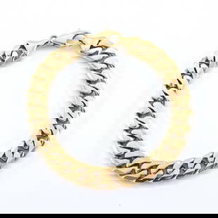 18k Gold Chain Bracelet: An 18k Gold gent's curb chain bracelet. Faint, partial mark at clasp, tested 18k. 97.3 grams total. Minor surface wear. 10" long open. ESTIMATE $8,000-10,000