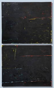 C. Storm Color Field Diptych: Clinton Storm, American, 1953-2004. A 1980's sculpted acrylic Color Field diptych on canvas, untitled from the "Tabula Rasa" (Blank Slate) series. Signed "Storm", dated "1985" and annotated at