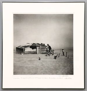 A. Rothstein Photograph: Arthur Rothstein, American, 1915-1985. An early 1980's silver gelatin photograph on Agfa paper, titled "Dust Storm, Cimarron County, Oklahoma (1936)". Published by Falk Leeds, New York, c. 1980. Signe