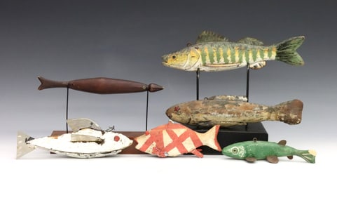 6 Folk Art Fish Decoys