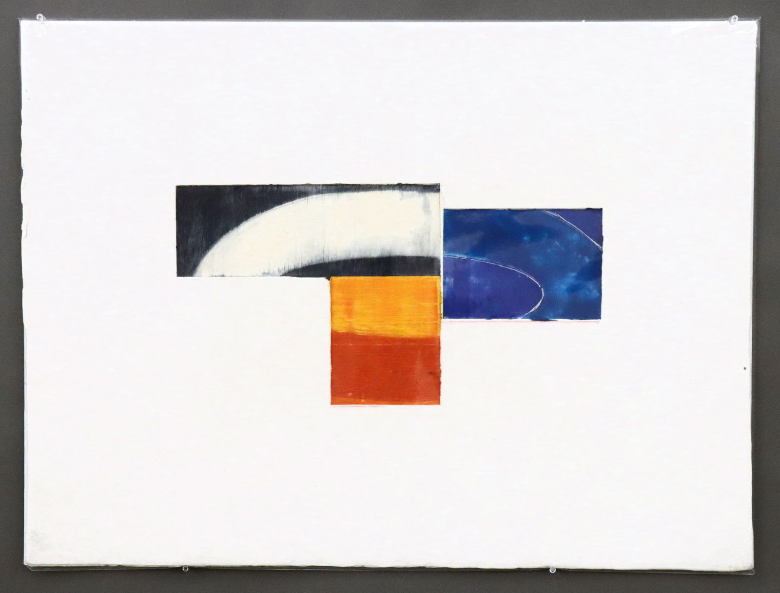 Martin Beck Monotype: Martin Beck, Austrian/American, b. 1963. A 1980's monotype abstract in color on Tullis Workshop paper with deckled edges, printed and published by Garner Tullis, New York. Unsigned, paper labeled "DR