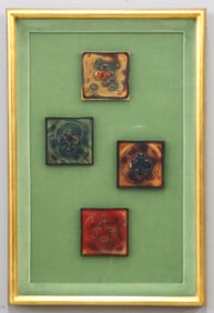 4 Framed Tiffany Glass Tiles