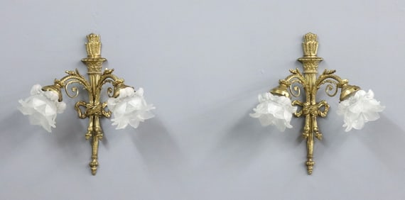 Pr Bronze Sconces