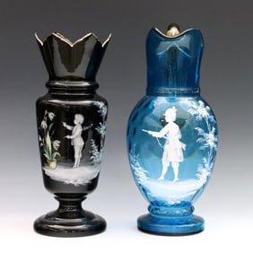 2 pc Mary Gregory Glass