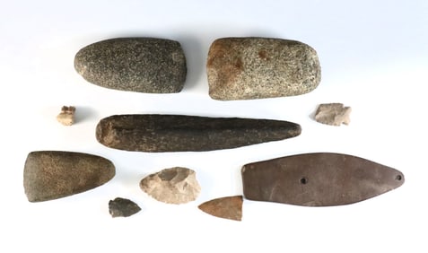 10 Native American Stone Implements & Fossils