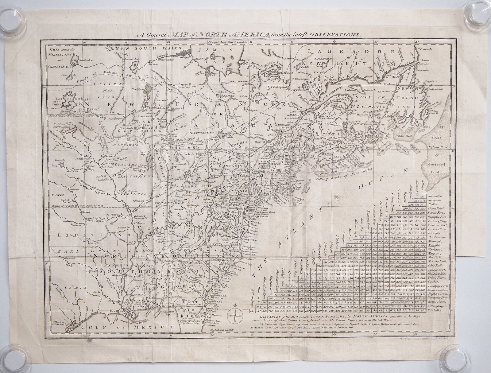 1778 Map By T. Jefferys And J. Lodge: An 18th century map entitled "A General Map of North America; from the latest Observations." by Thomas Jefferys & John Lodge, 1778. Uncolored engraving on paper. Depicts Southern Canada and the United