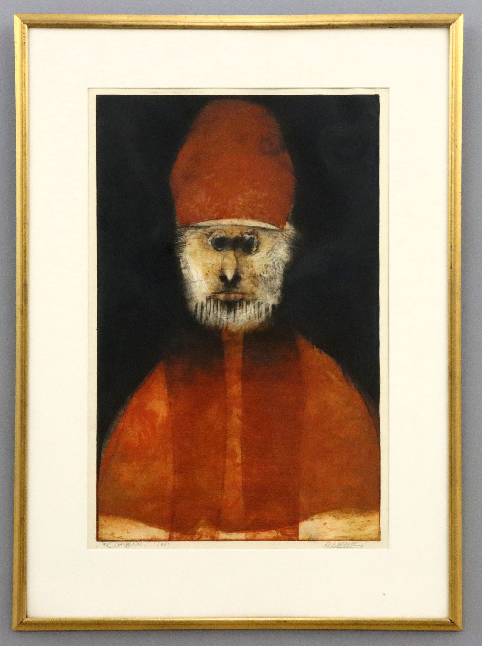 M. Lasansky Cardinal Etching: Mauricio Lasansky, Argentinian/American, 1914-2012. A 1960's color etching with aquatint and drypoint on BFK Rives paper, titled "El Cardenal" (The Cardinal). Signed "M. Lasansky" lower right, titled