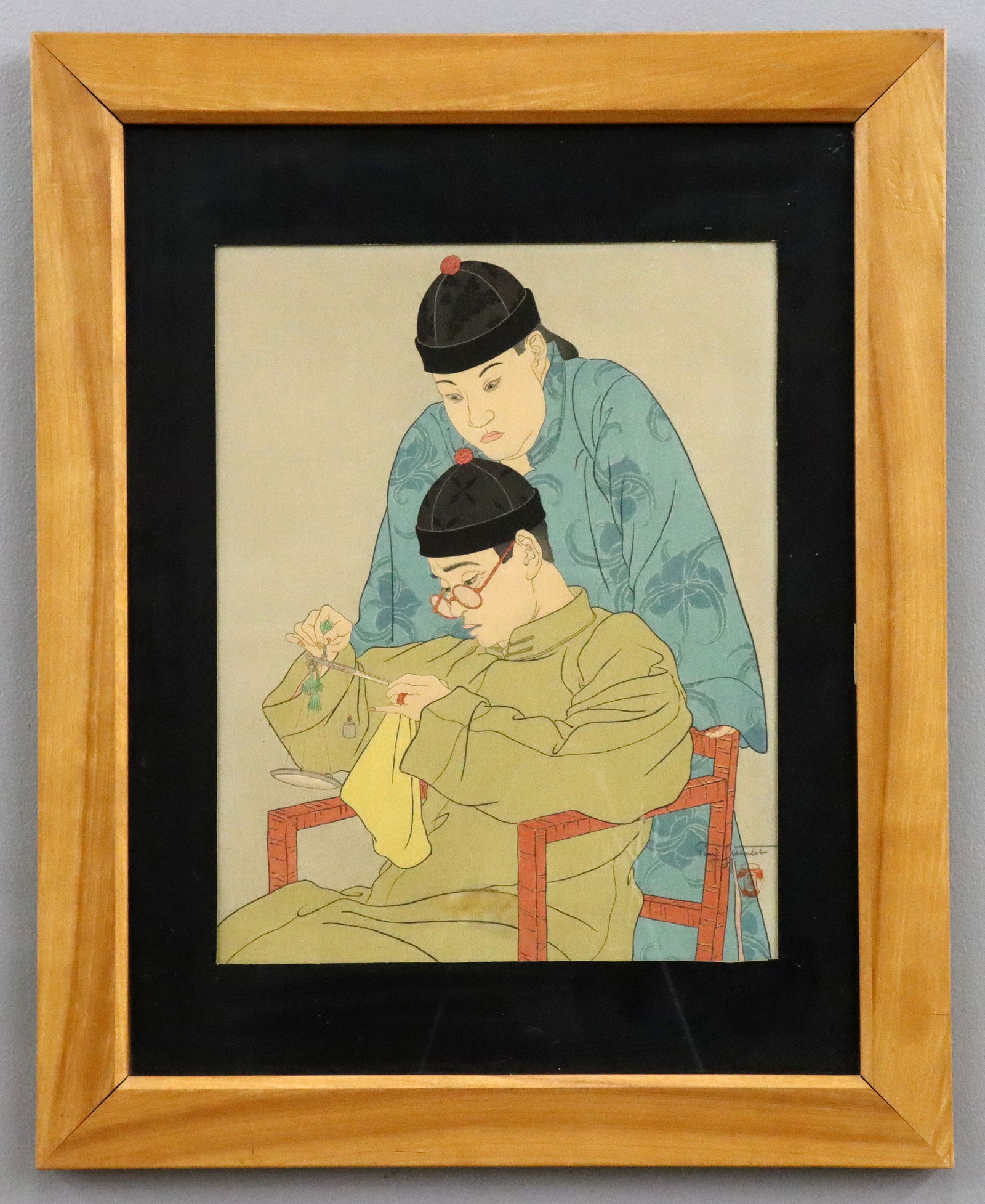 P. Jacoulet Woodblock: Paul Jacoulet, French, 1902-1960. A woodblock in colors, titled ''La Balance, Chinois" (Miles 54), 1939. Signed "Paul Jacoulet" in pencil with "Tea Jar" seal in red above title in lower right margin,