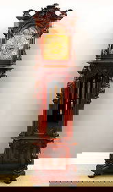 Tiffany Grandfather Clock: An exceptional late 19th century Tiffany & Co grandfather clock by Walter H. Durfee, Providence, R I. 8-day weight driven movement with quarter hour Westminster chiming on nine Durfee stamped tubular