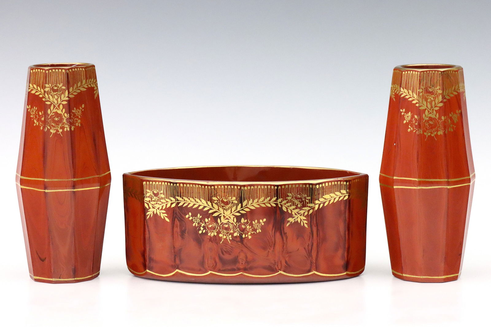 3 pc Bohemian Lithyalin Glass Console Set (1 of 2)