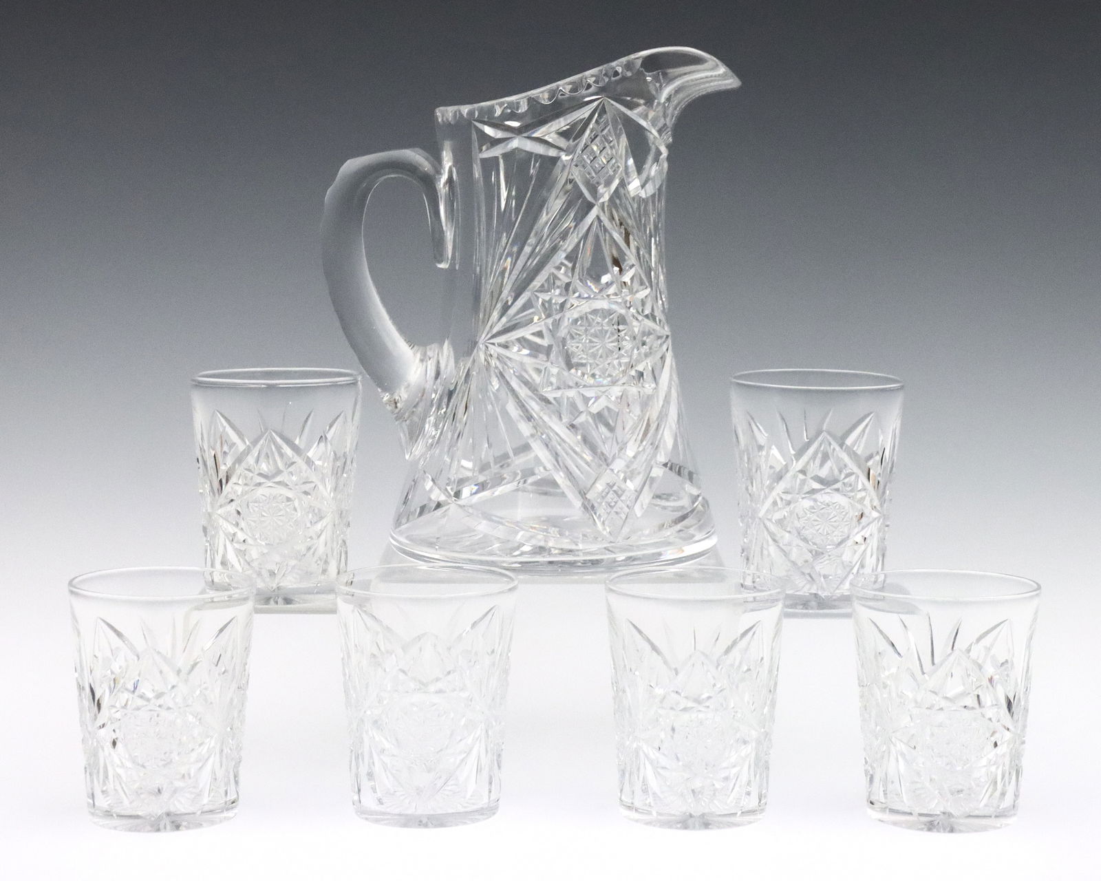 7 pc Libbey Gem Cut Glass Drink Set (1 of 3)