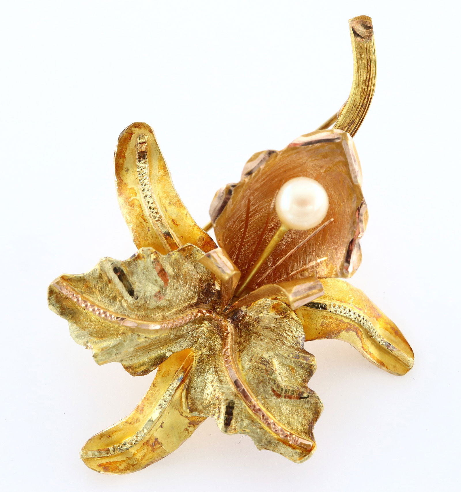 18k Gold & Pearl Orchid Brooch (1 of 3)
